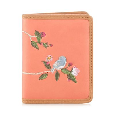 Orange bird and floral embroidered purse